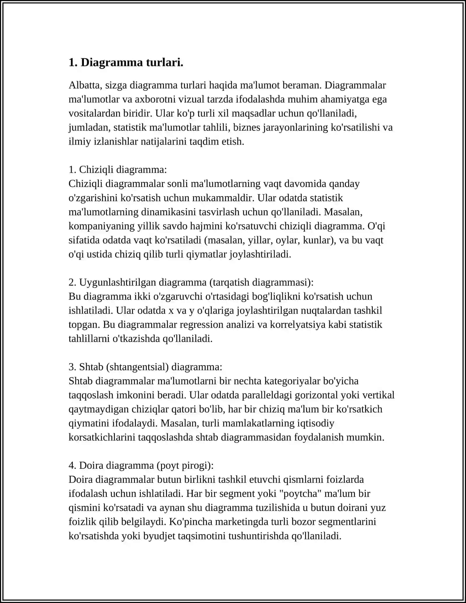 EXCEL DASTURIDA DIAGRAMMALAR BILAN ISHLASH 3