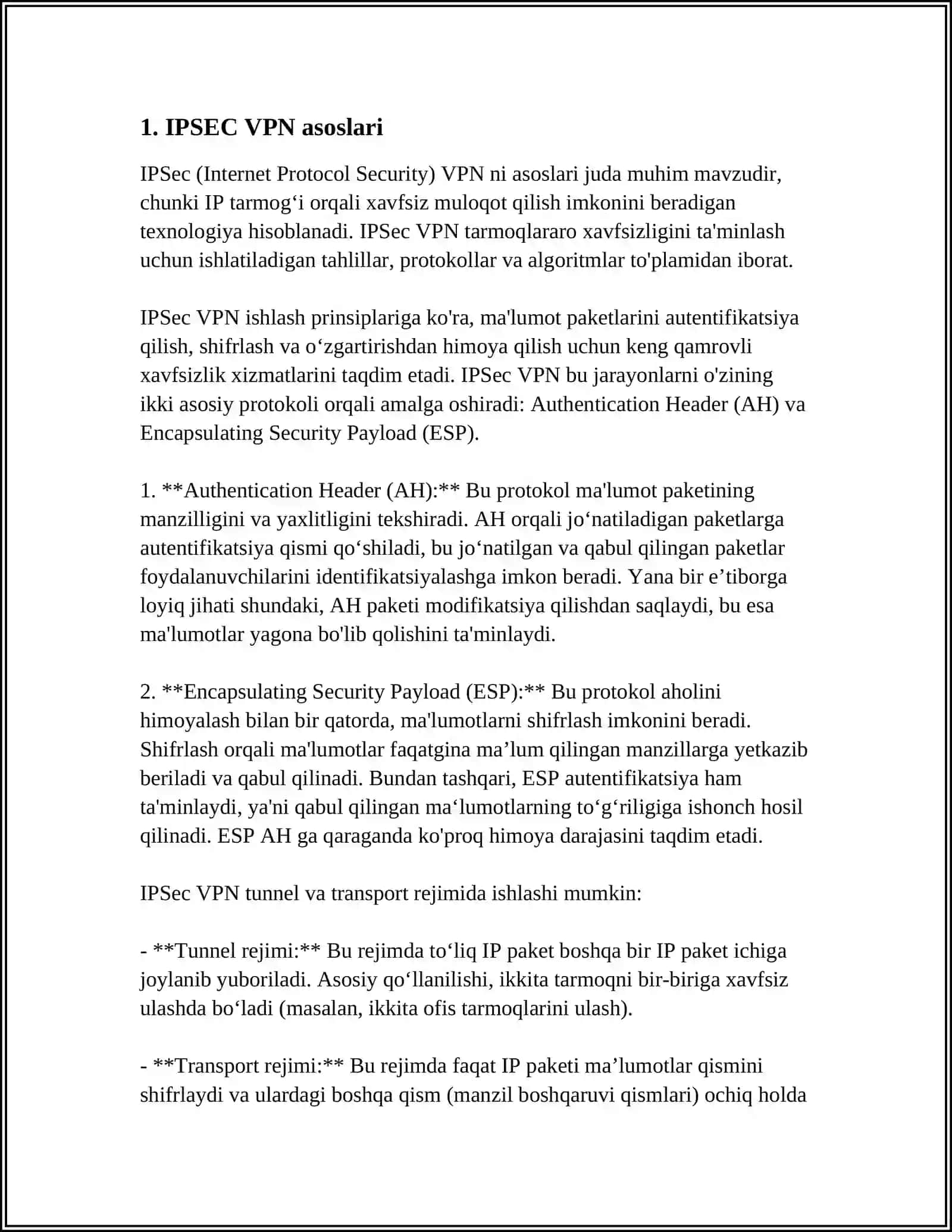 TARMOQ XASIZLIGI (IPSEC VPN) SIMSIZ LAKAL TARMOQ XAVSIZLIGI (WEP) 3