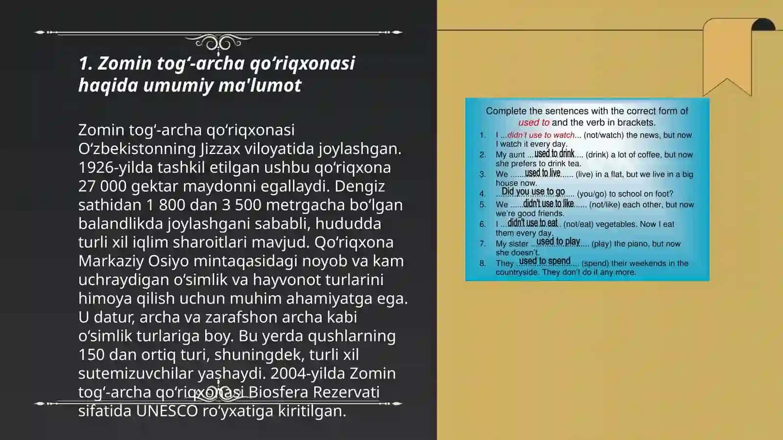 Zomin tog‘-archa qo‘riqxonasida muhofazaga olingan turlarni ro‘yxatini shakllantirish va Ko‘rgazmali vositalar tayyorlash 3