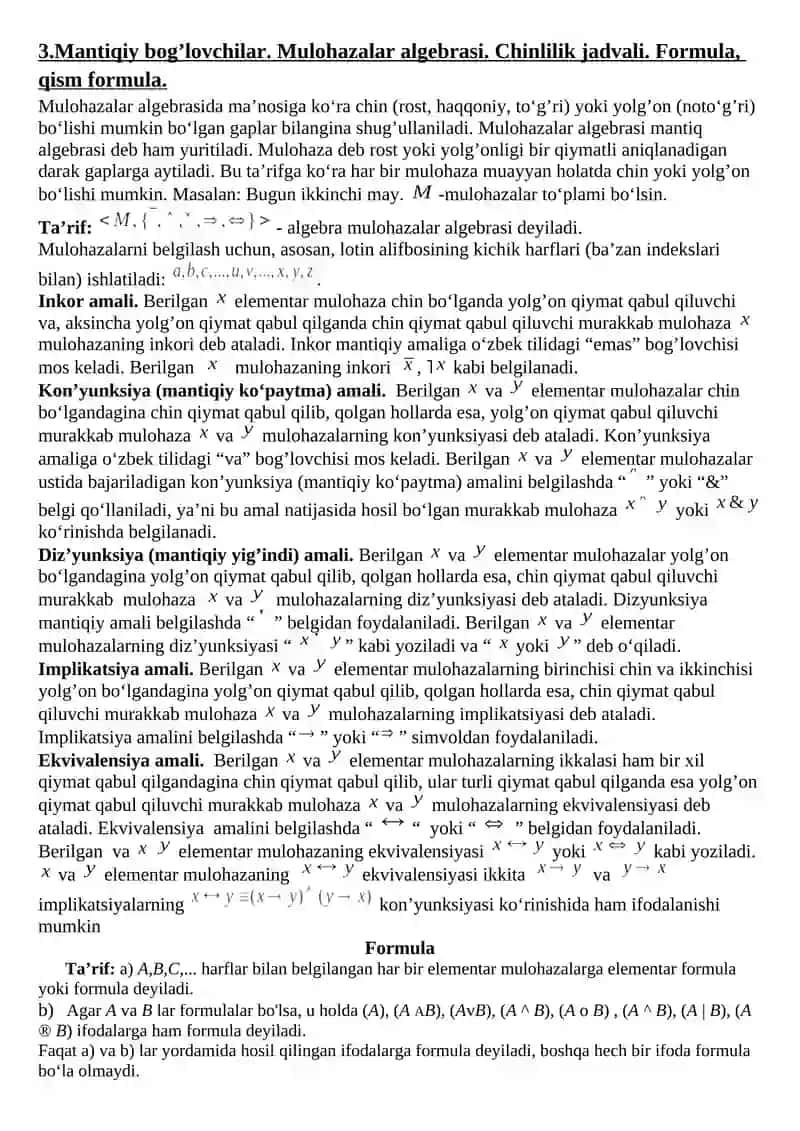 To’plamlar va ular ustida amallar. To’plamlar algebrasi. 3