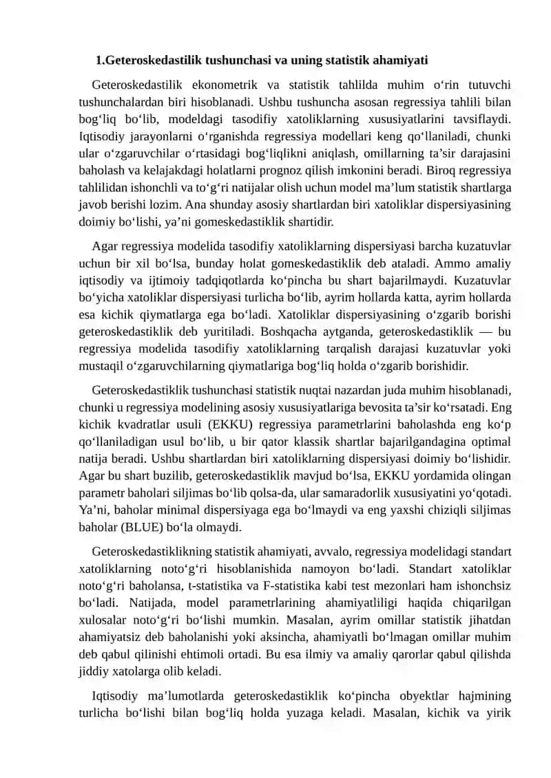 Geteroskedastilik tushunchasi va unga qarshi kurash usullari 3