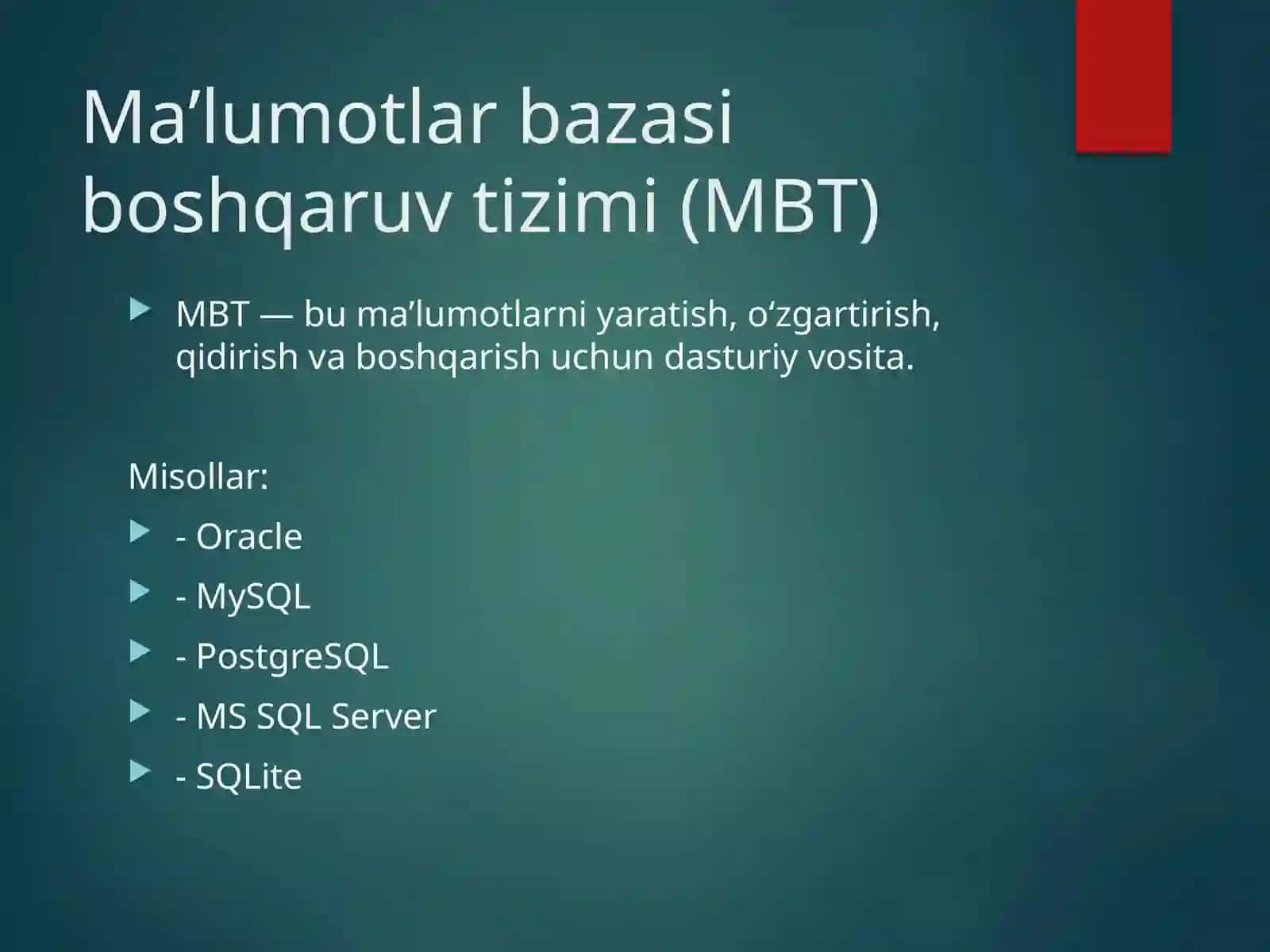 MA’RUZA:MA’LUMOTLAR BAZASIGA KIRISH 3