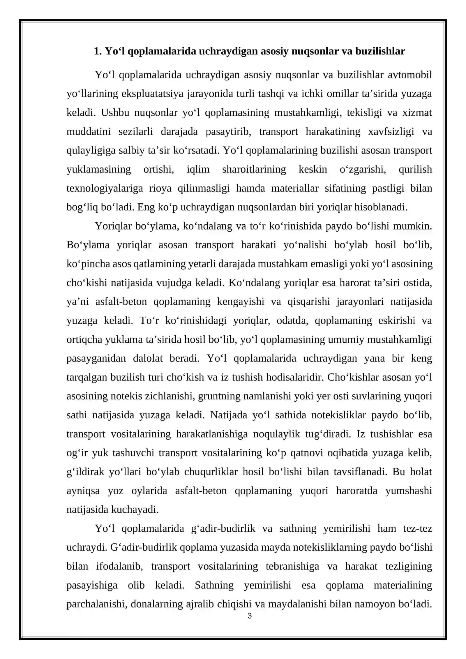 Mavjud avtomobil yo'llarining holatini baholash va uni diagnostika qilish 3