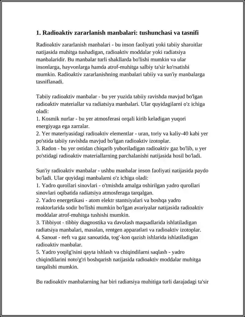 RADIOAKTIV ZARARLANISH MANBALARI. RADIOTSION HOLAT. ZONALAR TAVSIFI 3