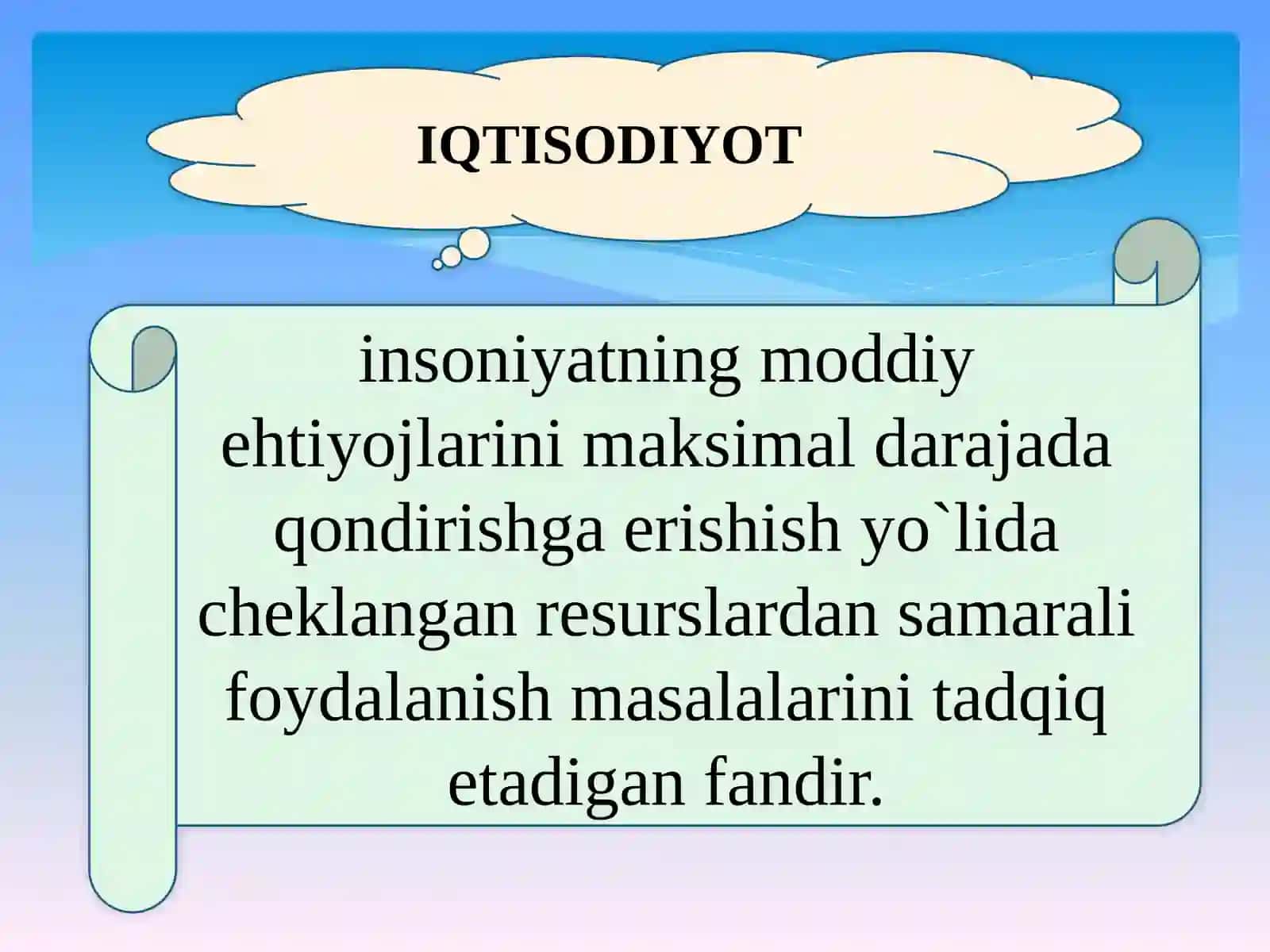 Insoniyatning moddiy ehtiyojlarini maksimal darajada qondirish qo'lida chеklangan resurslardan samarali foydalanish masalalari 3