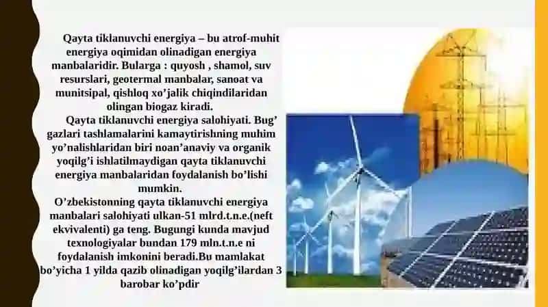 Energiya: qayta tiklanadigan manbalarga o‘tish 3