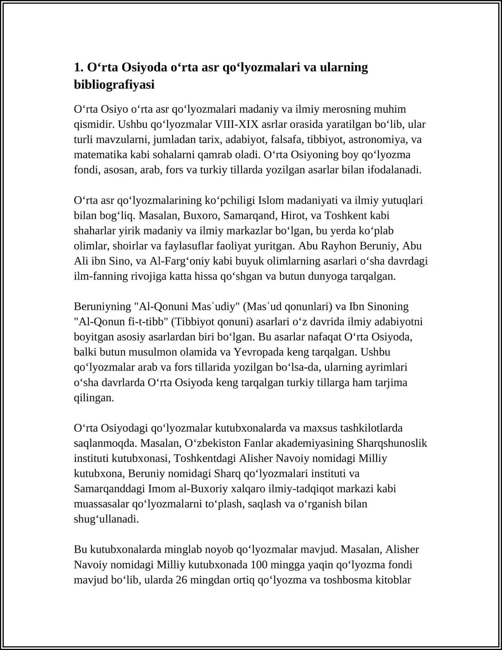Oʻrta Osiyoda oʻrta asr qoʻlyozmalari va ularning bibliografiyasi 3