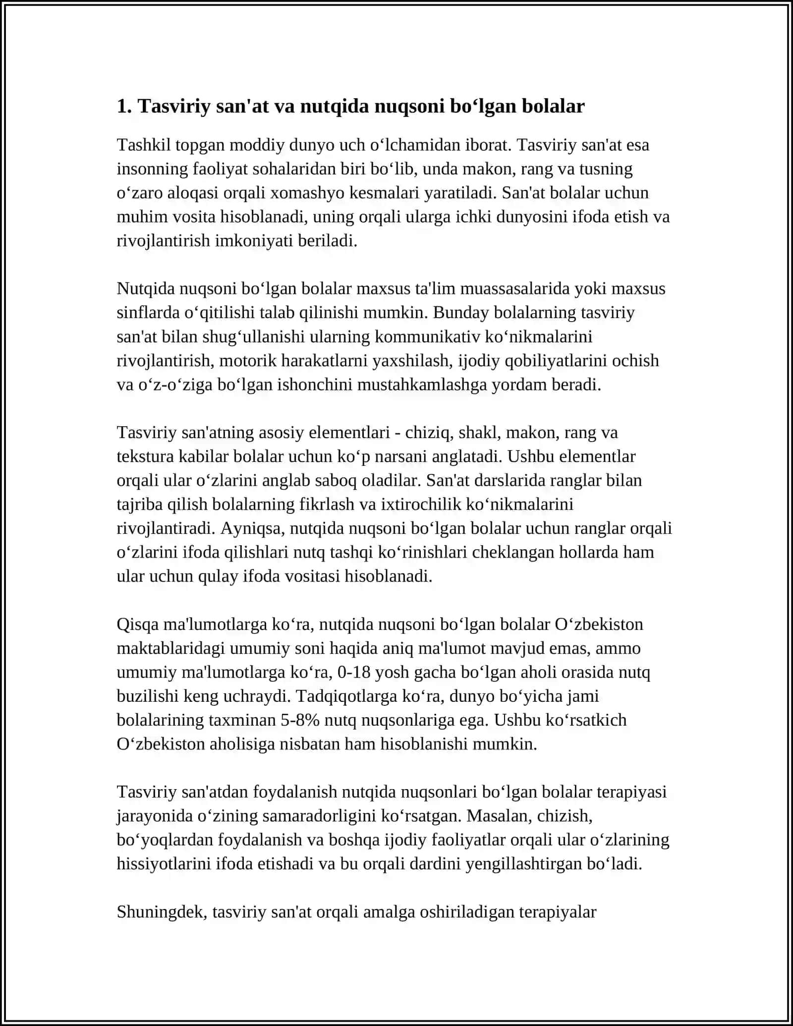 NUTQIDA NUQSONI BO‘LGАN BOLАLАR UCHUN TАSVIRIY SАN’АTNI O‘QITISH TЕXNOLIGIYASI 3
