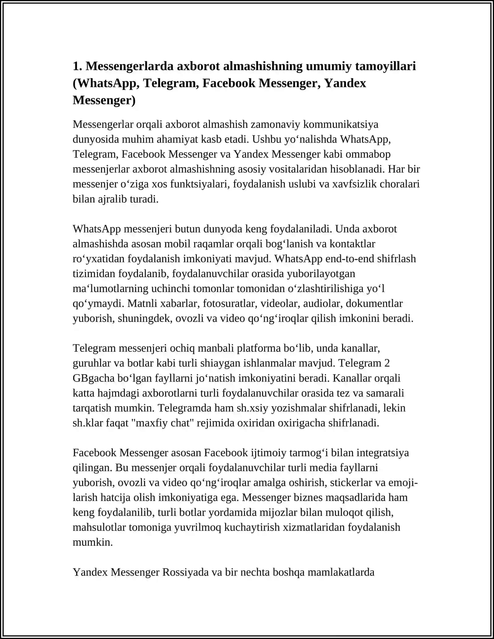 TARMOQLARDA QO’LLANILADIGAN OMMAVIY MISSENJERLAR 3