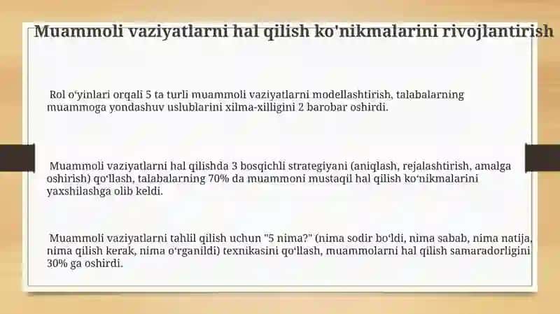Rol o‘yinlari orqali 5 ta turli muammoli vaziyatlarni modellashtirish 3