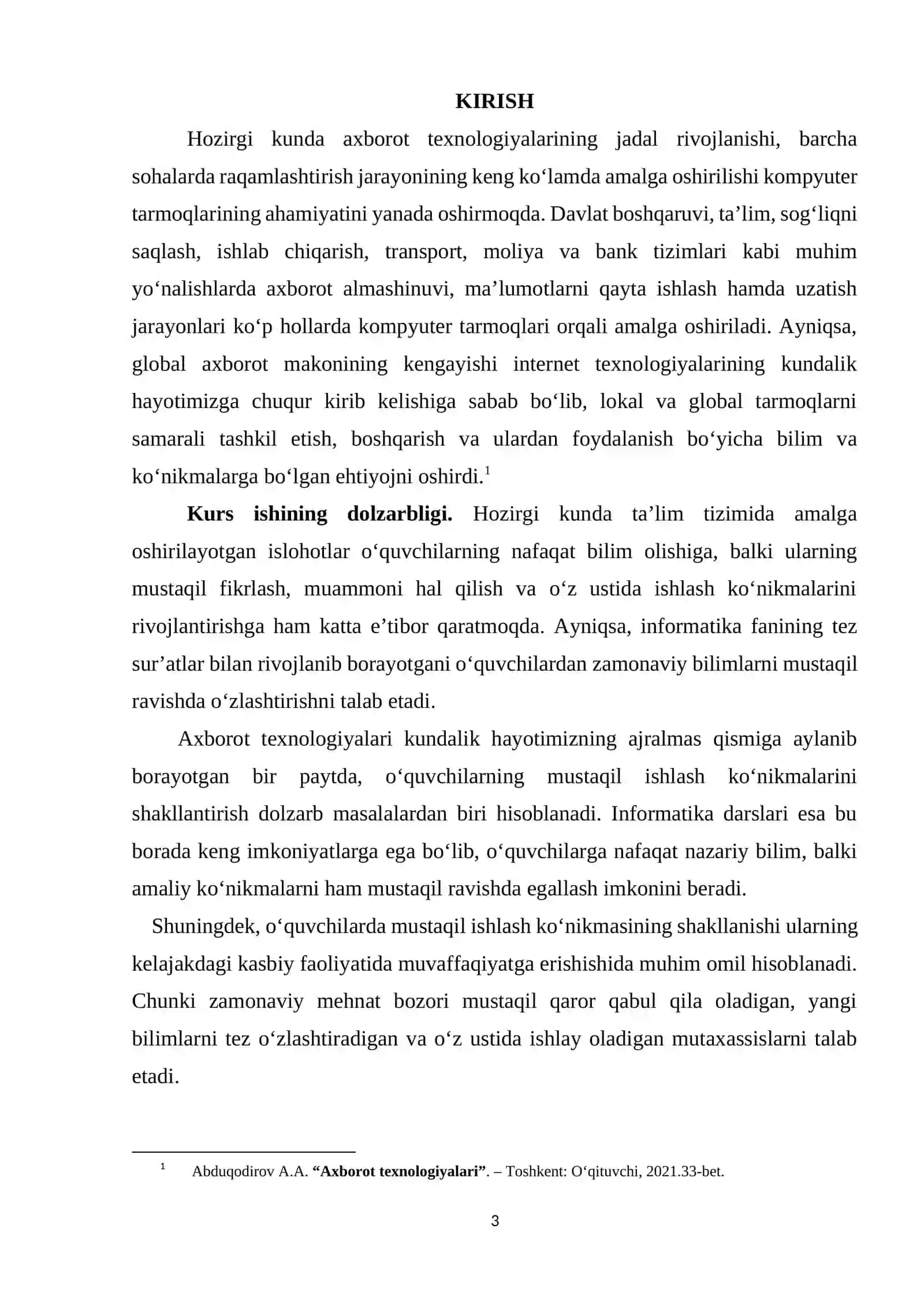 Informatika darslarida mustaqil ishlash ko`nikmasini shakllantirish 3