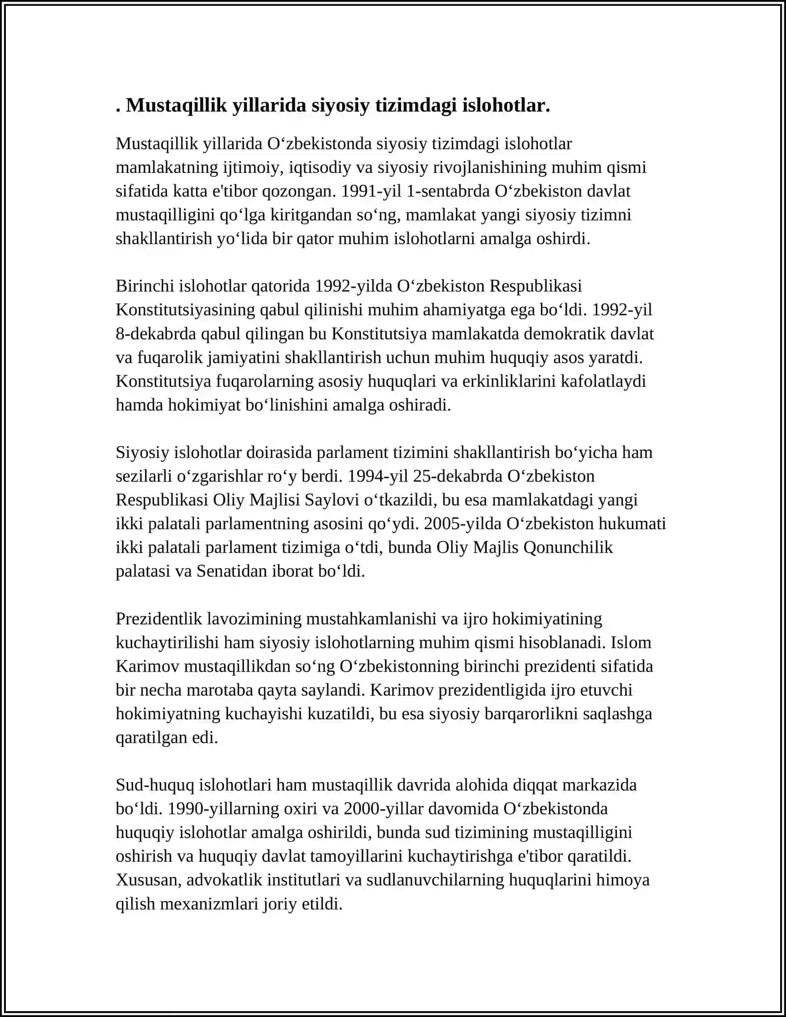 ÓZBEKISTONDA DEMOKRATIK FUQOROLIK JAMIYATI ASOSLARINING SHAKLLANISHI AMALGA OSHIRILGAN SIYOSIY ISLOHOTLAR 3