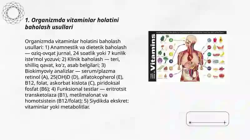 Organizmning vitaminlar bilan ta'minlanganligini oʻrganish va baholash 3