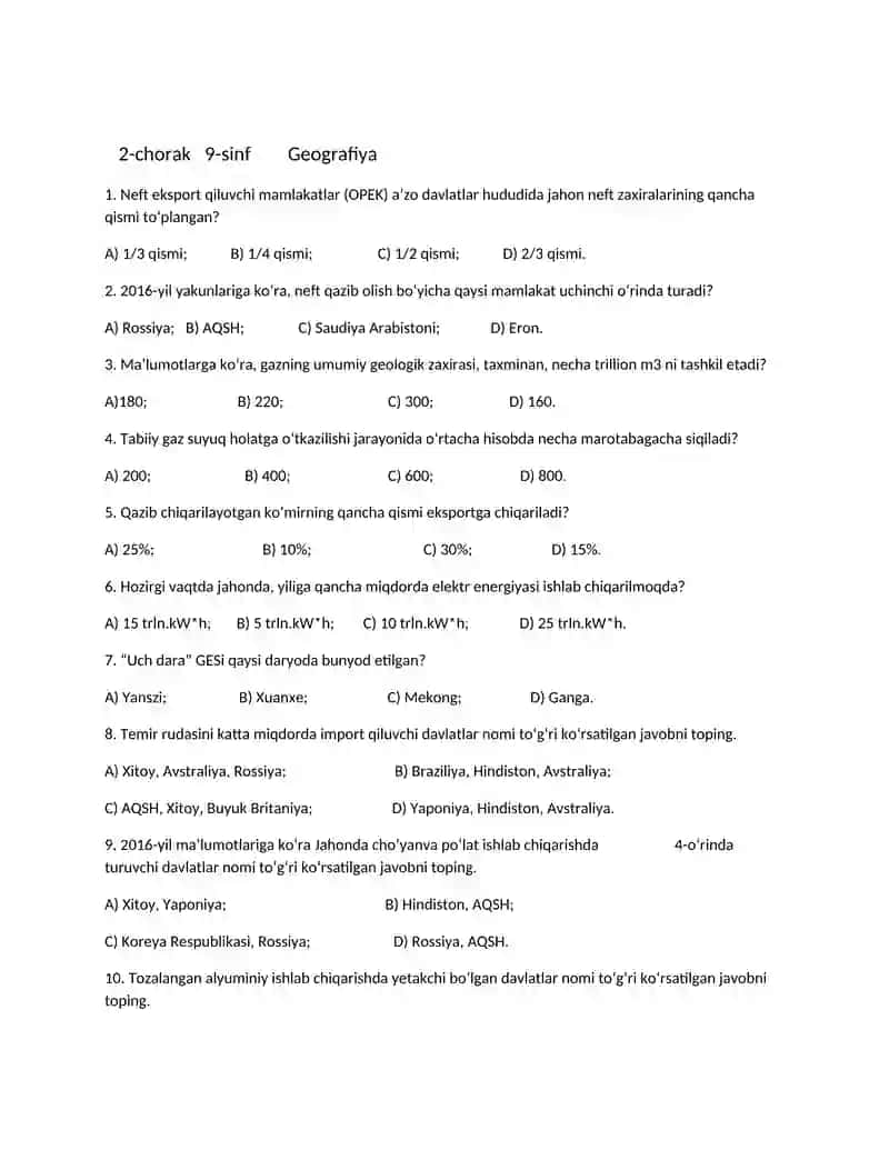 Geografiya 9-sinf 1-chorak 3