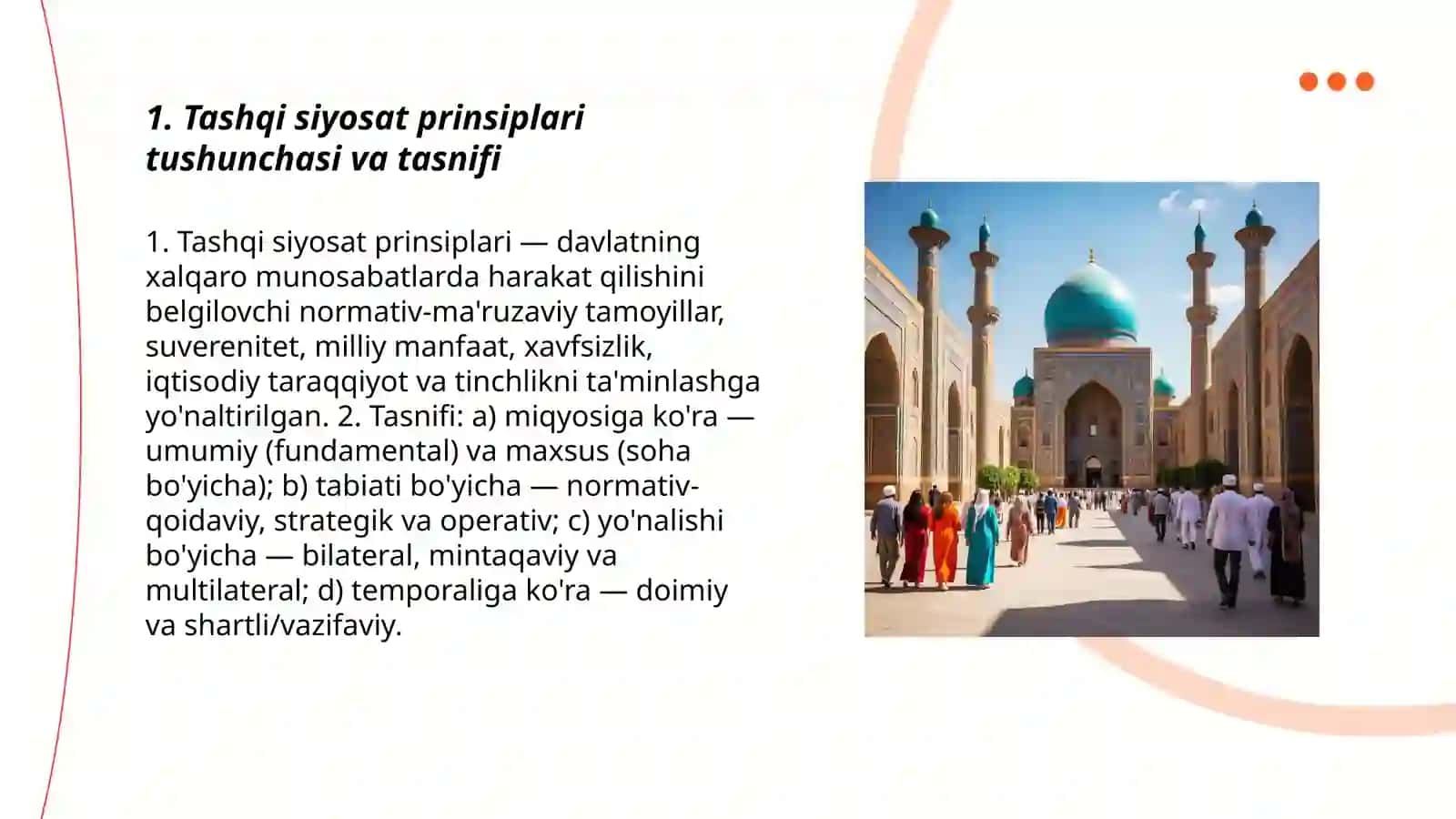O'zbekiston Respublikasi tashqi siyosati prinsiplari va ularning mazmun mohiyati 3