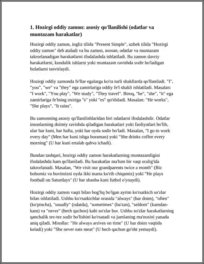 Hozirgi oddiy zamon: asosiy qo'llanilishi 3