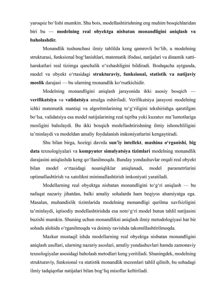 MODELLARNING REAL OBYEKTGA NISBATAN MONANDLIGINI ANIQLASH USULLARI 3