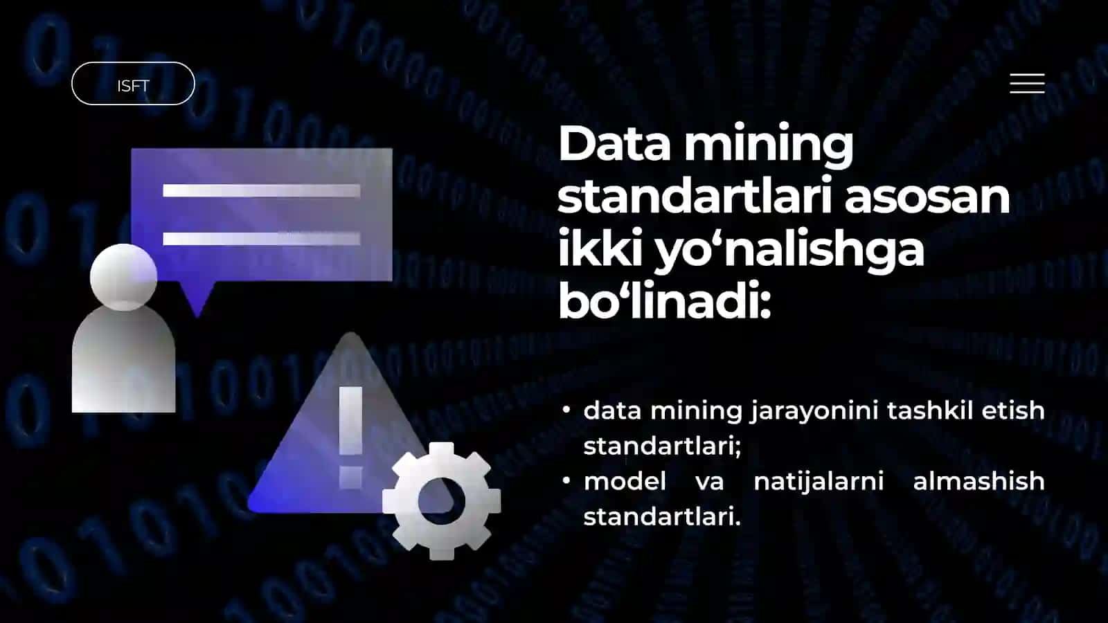 DATA MINING-NING STANDARTLARI. MAʼLUMOTNI VIZUAL TAQDIM ETISH USULLARI. PROGNOZLASH VA VIZUALIZATSIYA MISOLLAR 3