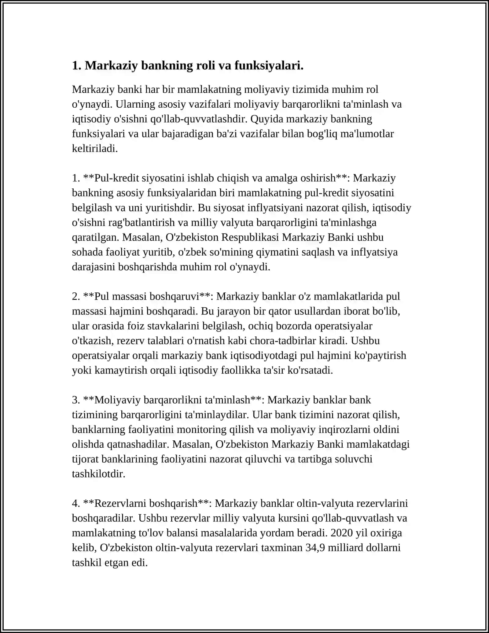 MARKAZIY BANKNING AKSIYALAR SOTIB OLISH OPERATSIYASI REFERAT 3