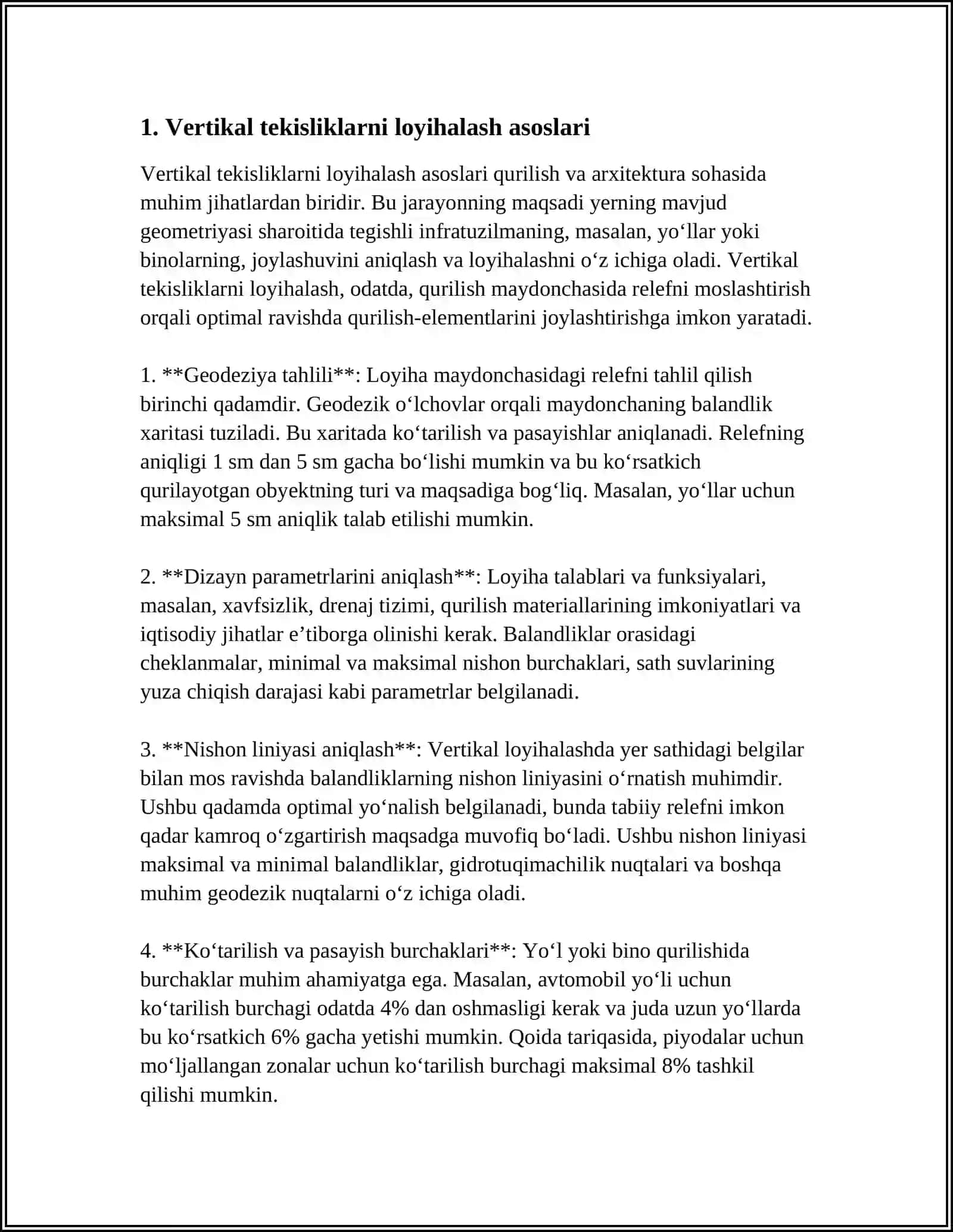 Vertikal tekisliklarni loyihalash asoslari 3