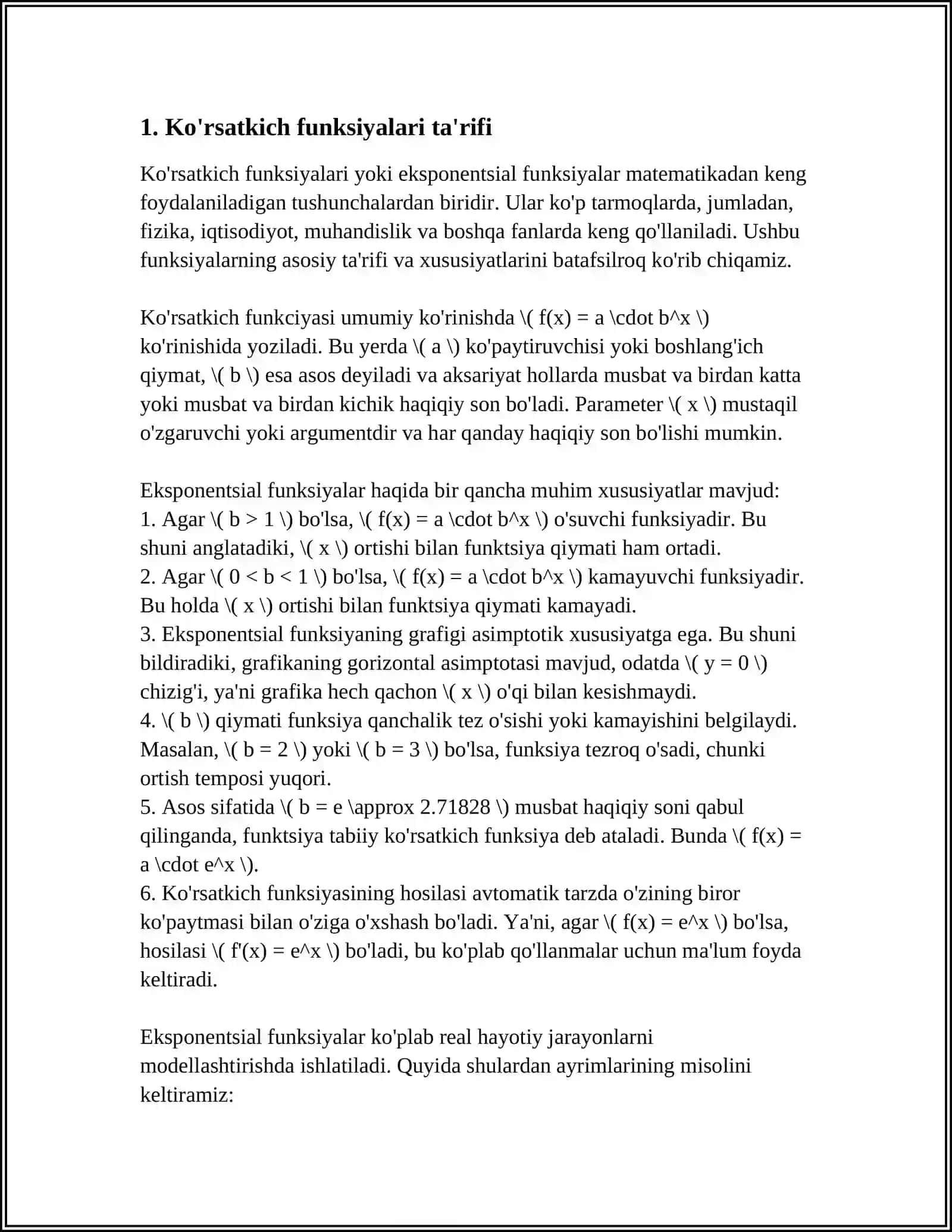 KO‘RSATKICH FUNKSIYALARI 3