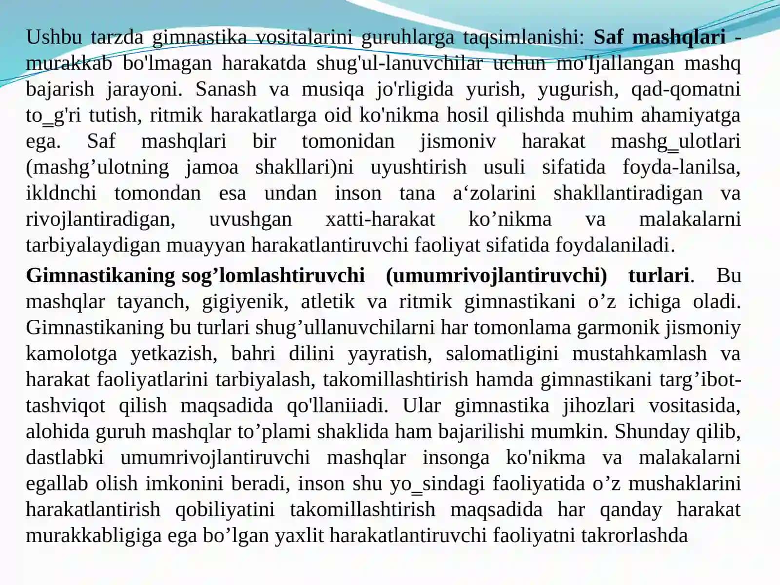 Maktabgacha ta'lim yoshidagi bolalar uchun gimnastika va tasnifi 3
