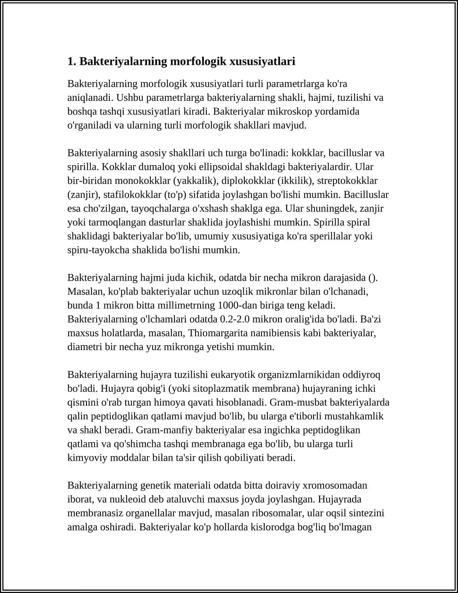 MUSTAQIL ISH Mavzu: BAKTERIYALARNING MARFALOGIYASI,RIKKETSIYALAR,AKTINOMITSETLAR,XALMIDIYALAR,MIKOPLAZMALAR,ZAMBURUGʻLAR,SODDA JONIVORLAR 3