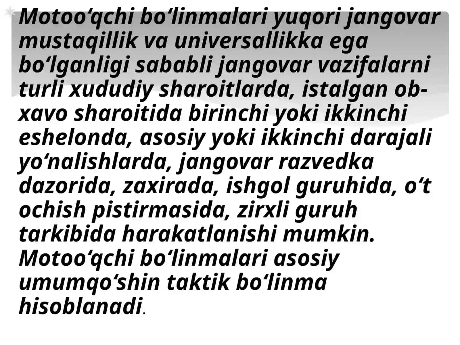 Motoo’qchi(tank),artilleriyabo’linmalariningjangovarimkoniyatlarivaularnihisoblashuslubi 3