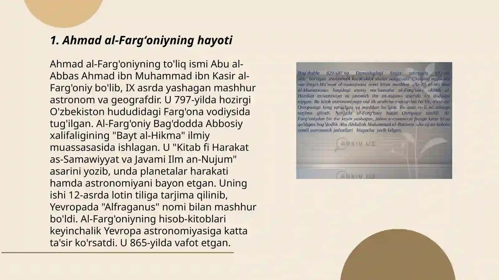 Ahmad al-Fargʻoniyning hayoti 3