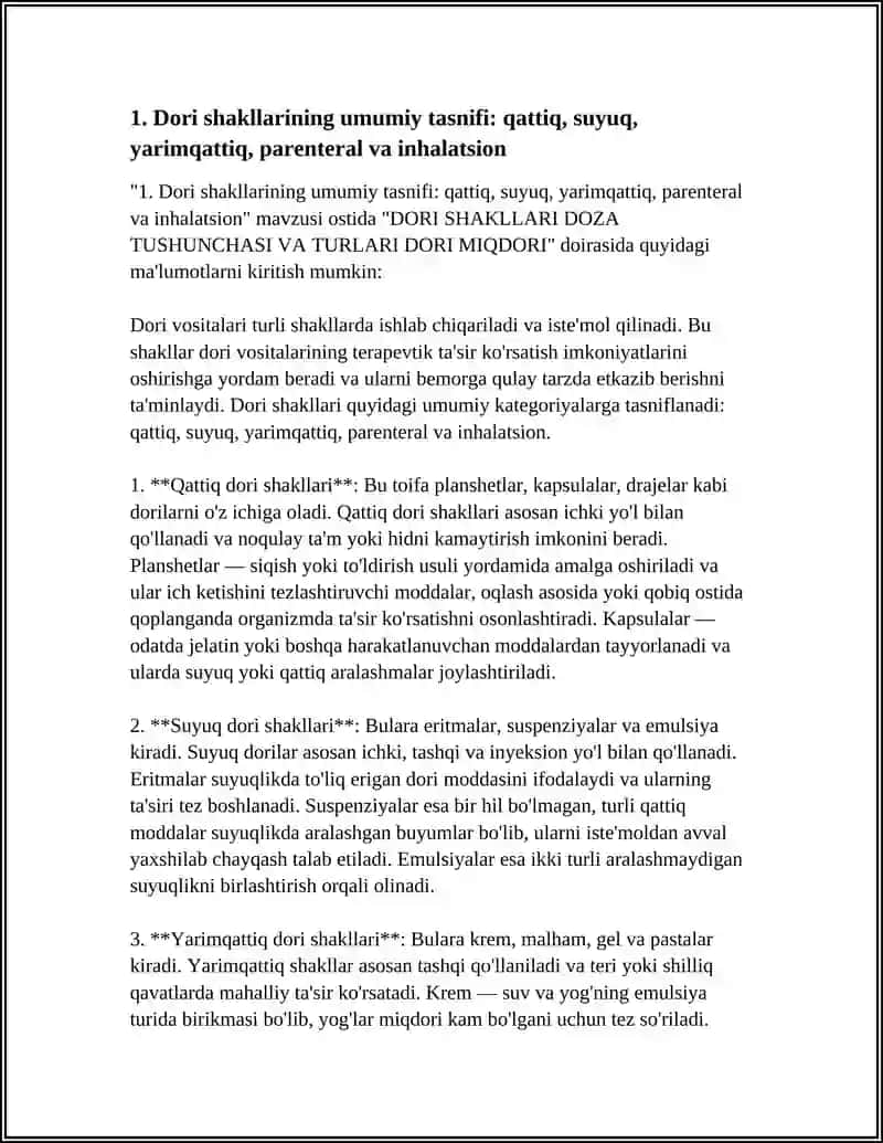 DORI SHAKLLARI DOZA TUSHUNCHASI VA TURLARI DORI MIQDORI 3