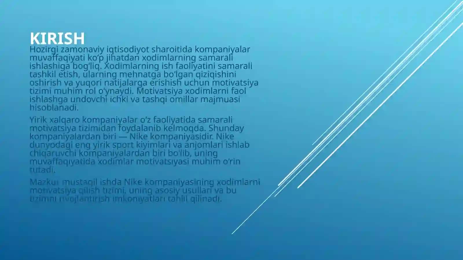 NIKE KOMPANIYASINING MOTIVATSIYA TIZIMINI ISHLAB CHIQISH VA SINOVDAN O‘TKAZISH 3