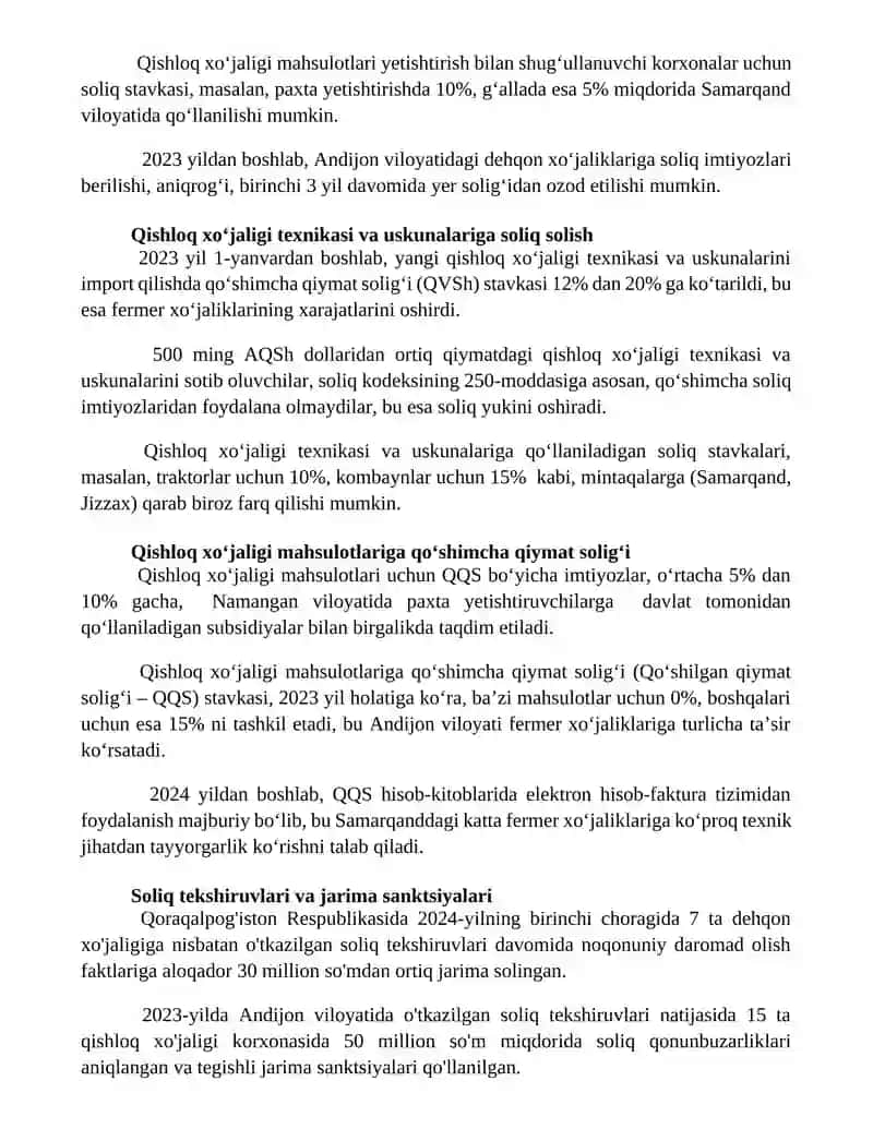 Qishloq xo'jaligi korxonalarini soliqqa tortishning o'ziga xos xususiyatlari 3