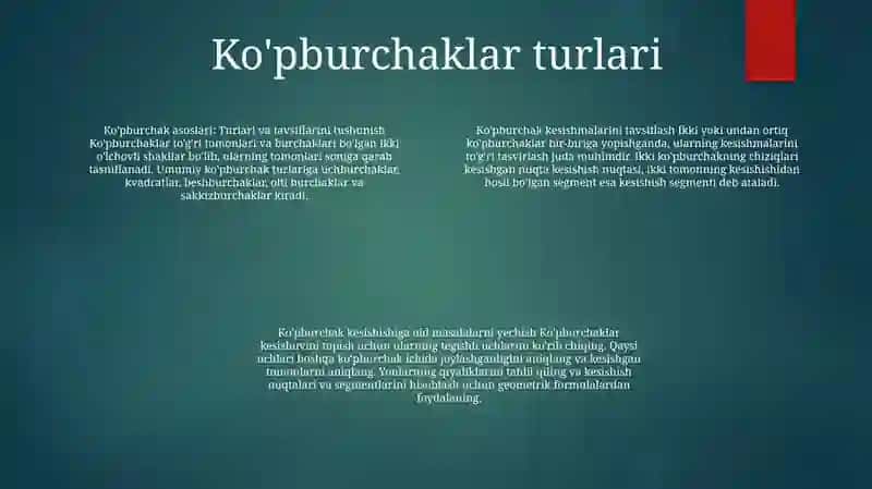 Ko'Pyoqlilar Ularning Turlari Kesimlarini Tasvirlash Oid Masalalar Yechish 3