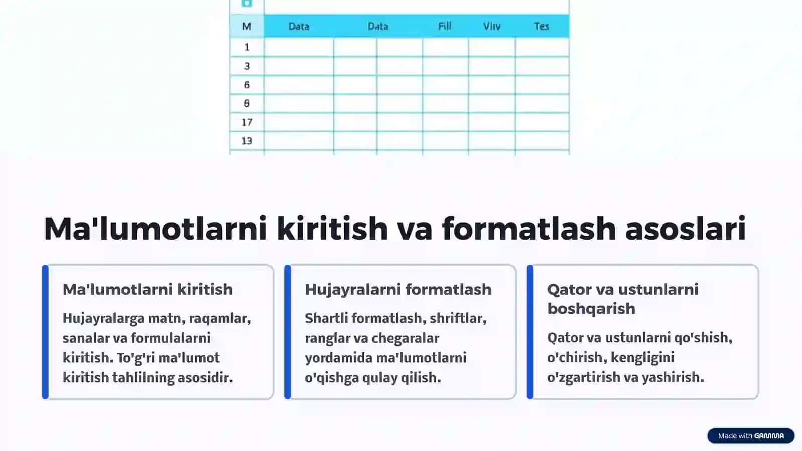 Microsoft Excel: Ma'lumotlarni Ko'rish va Qayta Ishlash 3