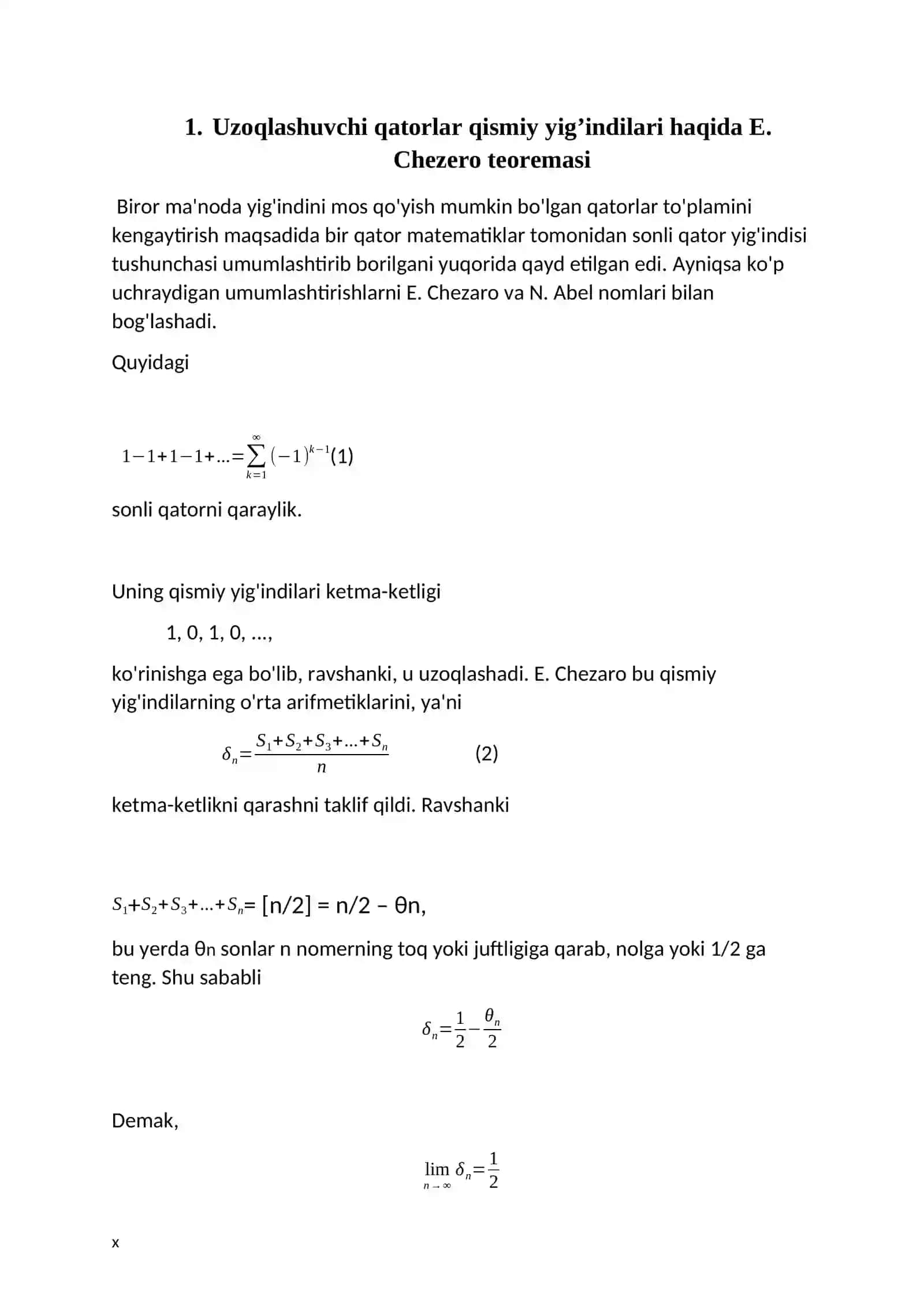 Uzoqlashuvchi qatorlarni jamlash 3