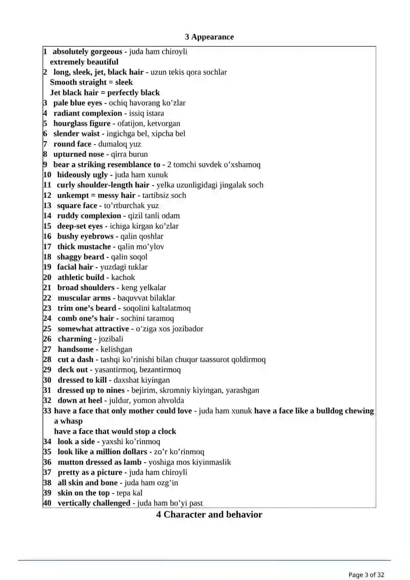 Collacation words +1500s. Ingilizcha-o'zbekcha lug'atlar va birikmalar 3