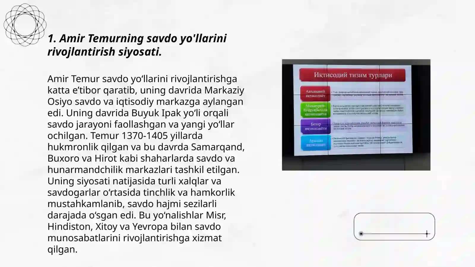 Amir Temur va Zahiriddin Muhammad Boburning qilgan iqtisodiy ishlar 3