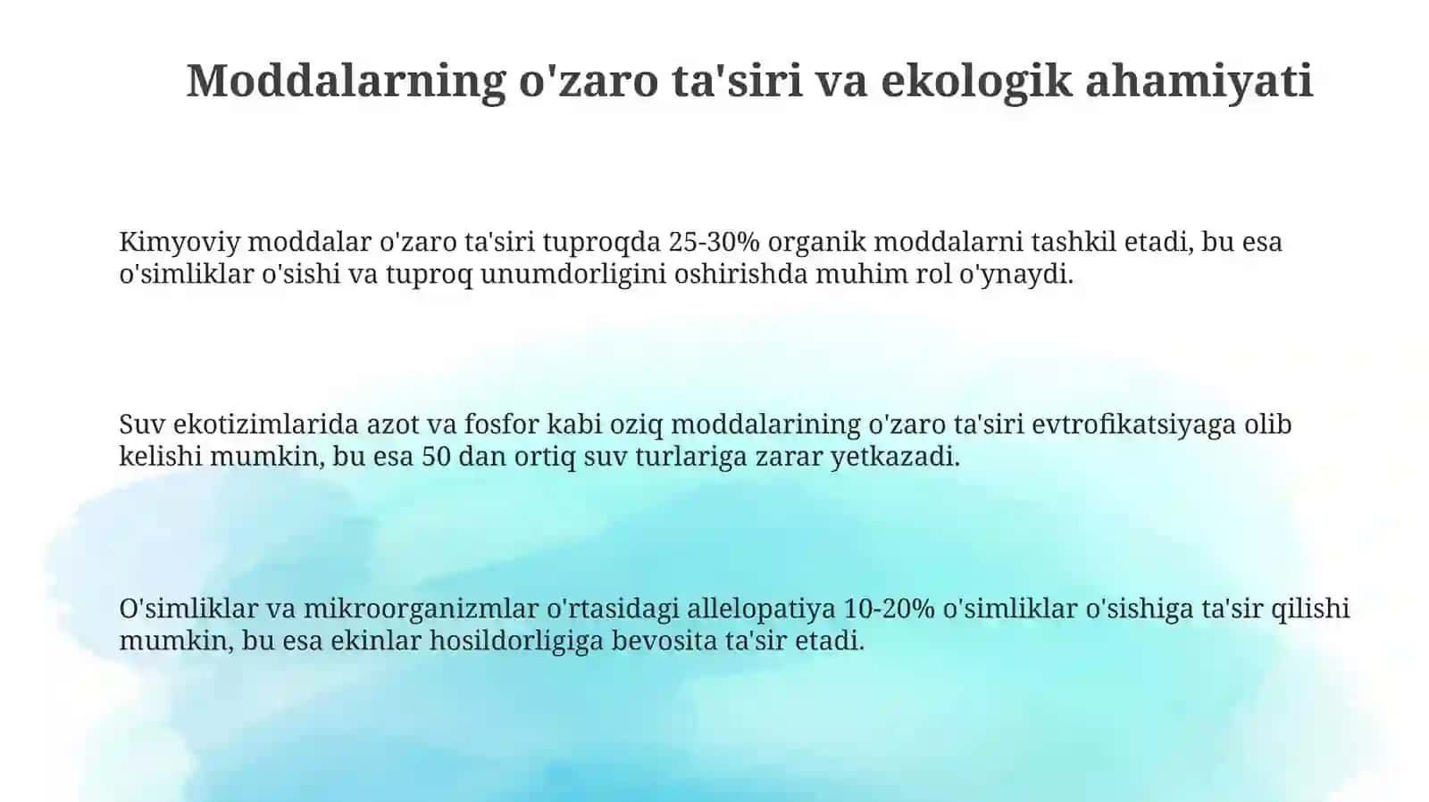 Moddalarning o'zaro ta'siri va ekologik ahamiyati 3