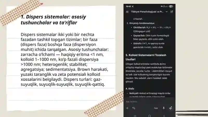 Dispers sistemalar.Kolloid sistemalarning klassifikatsiyasi tuzilishi olinishi va tozalash usullari 3