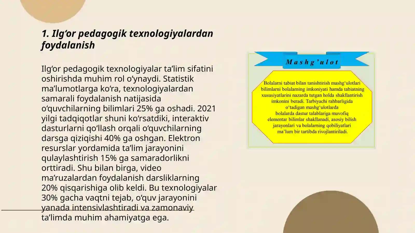 Maktabgacha ta‘lim tizimida yangi yondashuv va innovatsiyalarni o‘z kasbiy faoliyatiga joriy eta olish 3