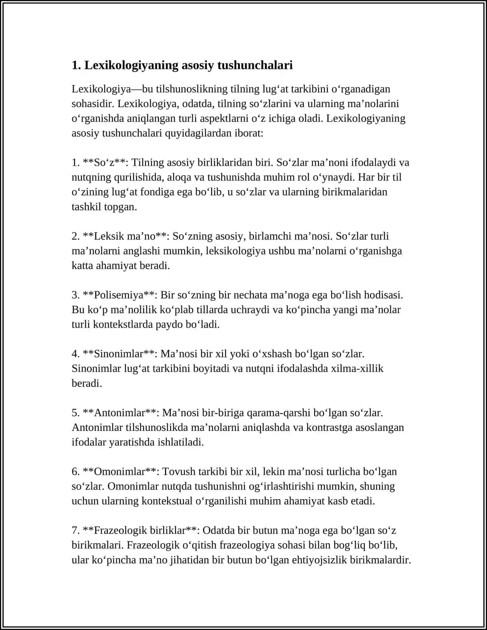 LEKSIKALOGIYA.SO'Z TIL BIRLIGI SIFATIDA.SO'ZNIN LEKSIK MA'NOSI.ETIMOLOGIYA 3