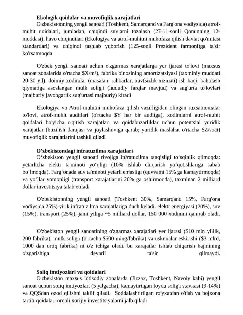 O'zbekistonda yengil sanoatni joylashtirishni o'ziga xos xususiyatlari 3