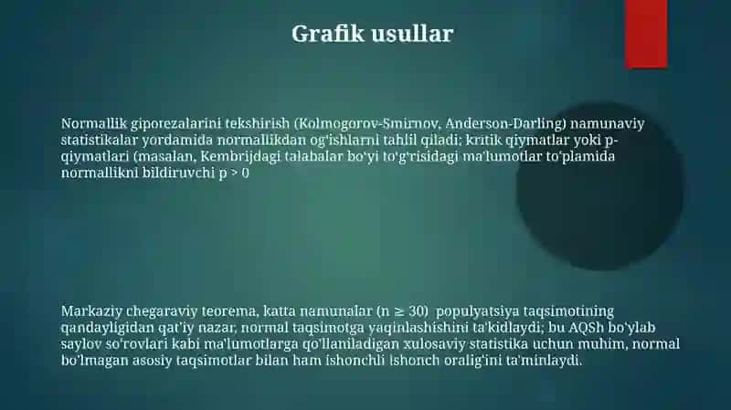 Bosh to'plamning normal taqsimlanganligi gipotezasi 3
