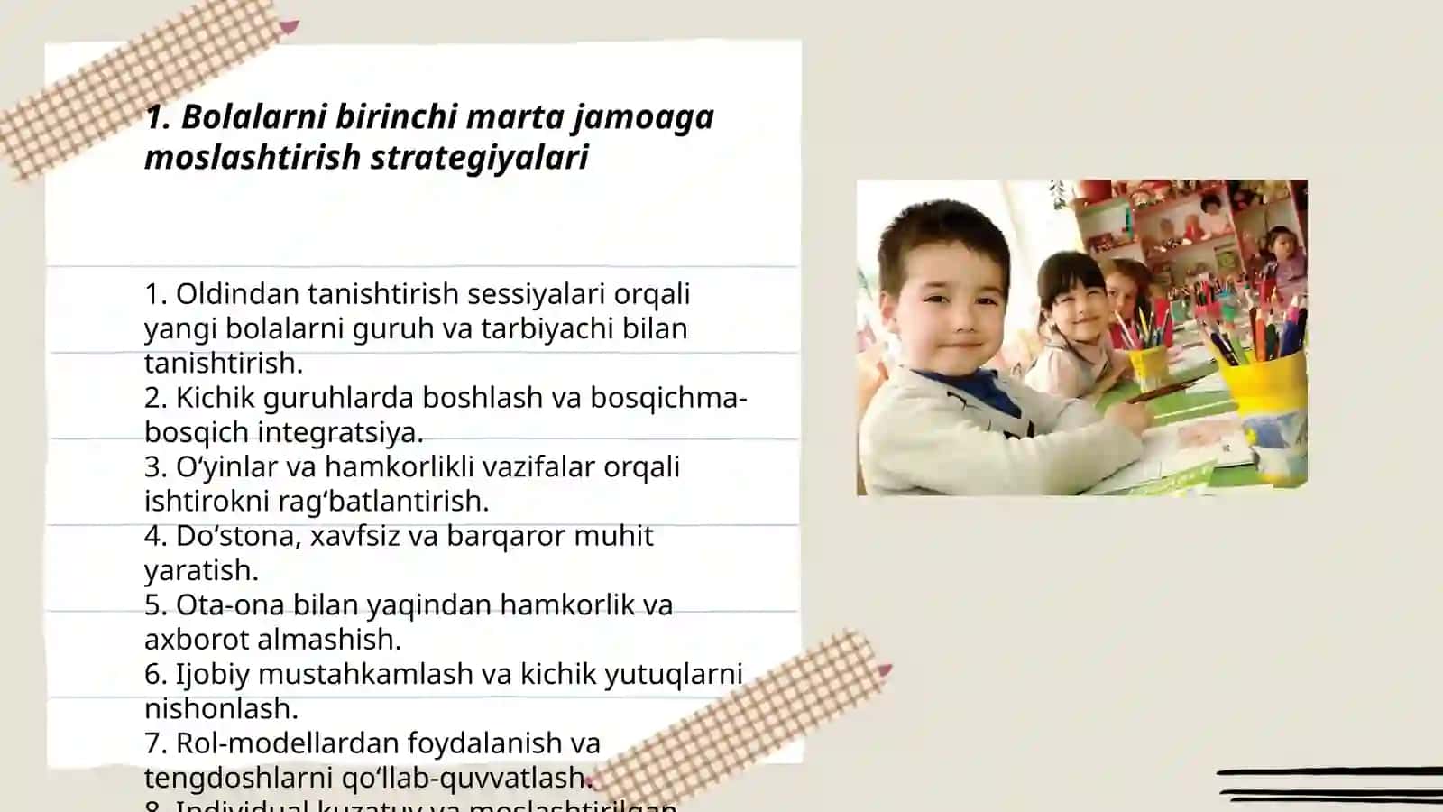 Bolalarni birinchi marta jamoaga moslashtirish strategiyalari 3