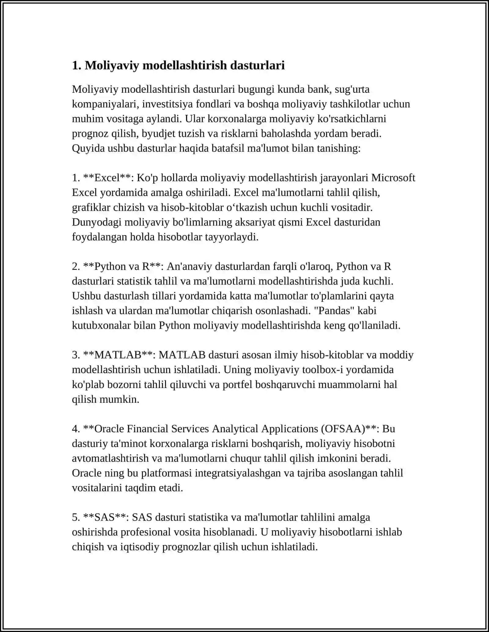 IQTISODIY MUAMMOLARNI HAL QILISHDA ZAMONAVIY DASTURLARDAN FOYDALANISH 3