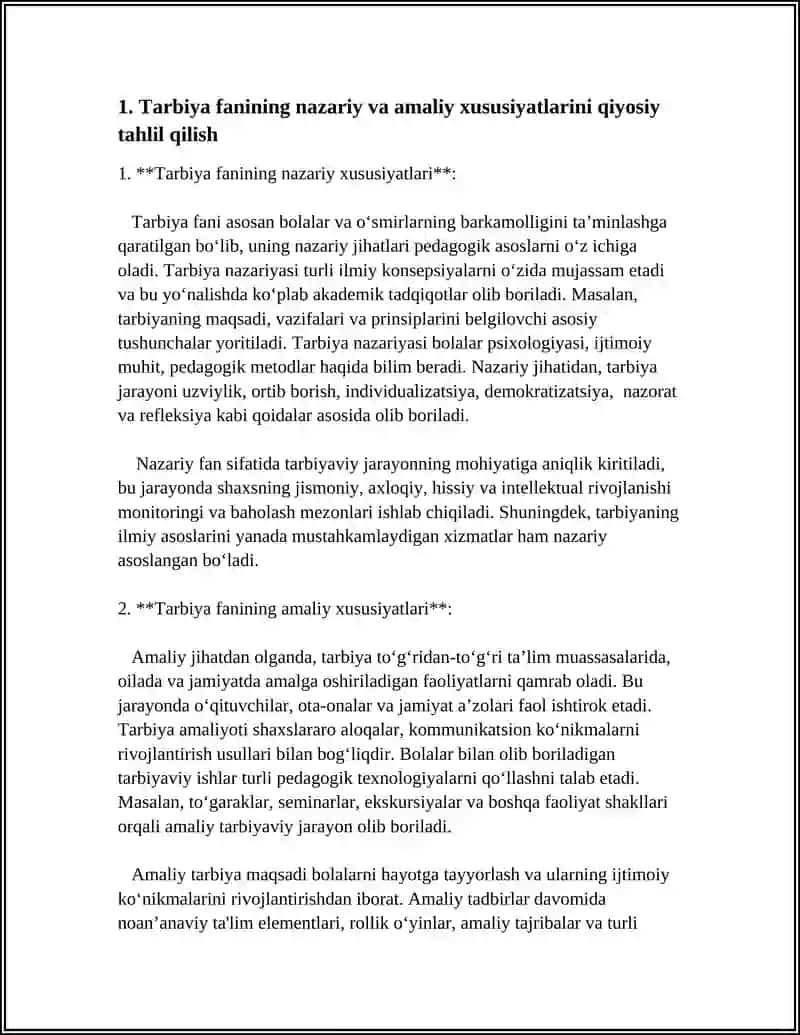TARBIYA FANINI O ZIGA XOSLIKLARINI QIYOSIY TAHLIL GILISH. 3