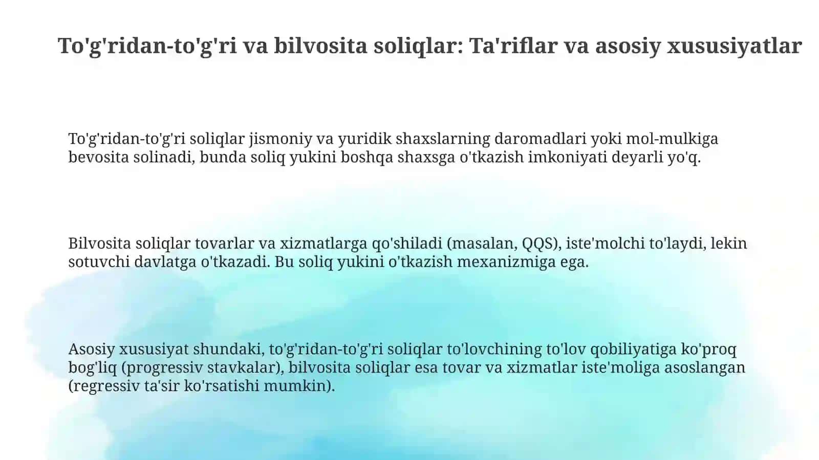 To'g'ridan-to'g'ri va bilvosita soliqlar: Ta'riflar va asosiy xususiyatlar 3
