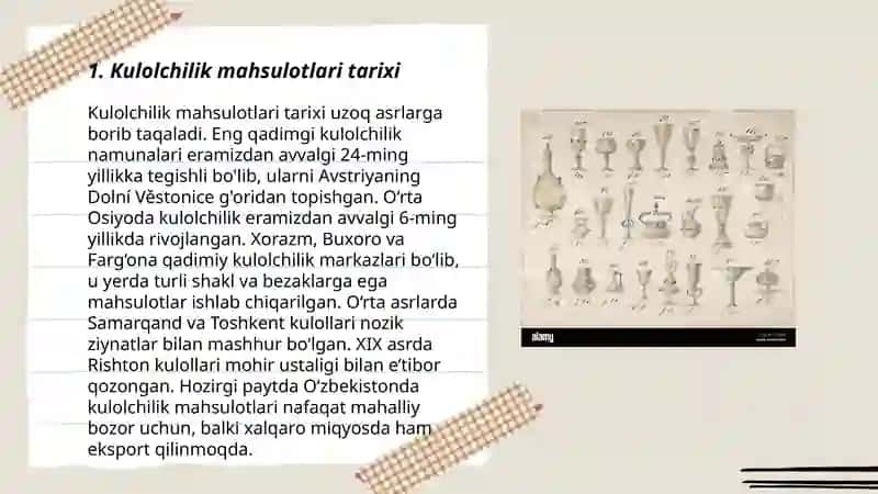 Kulolchilik mahsulotlari turlari, materiallar va asbob-uskunalarni oʻrganish 3