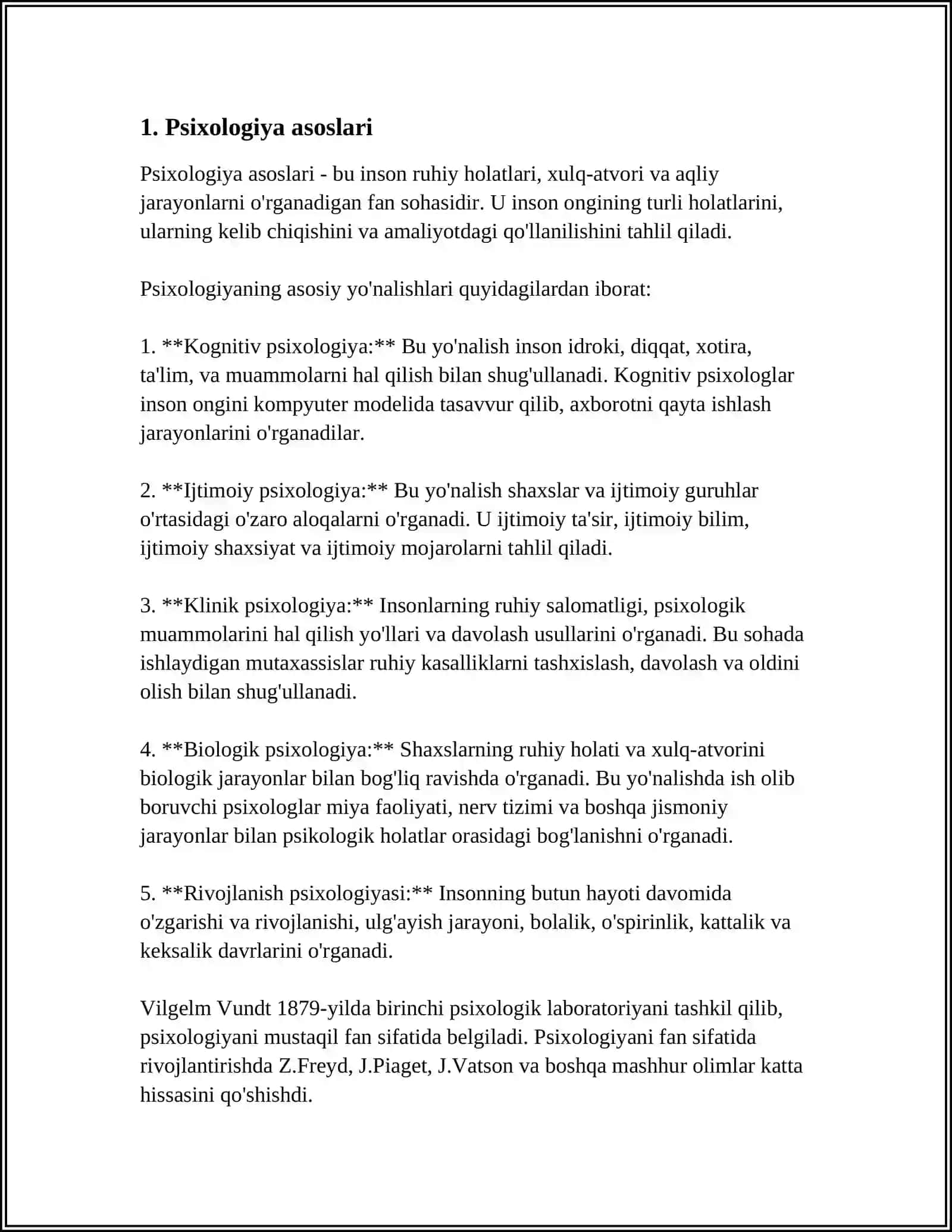 MUSTAQIL ISH Mavzu: FUNDAMENTAL PSIXOLOGIYA 3