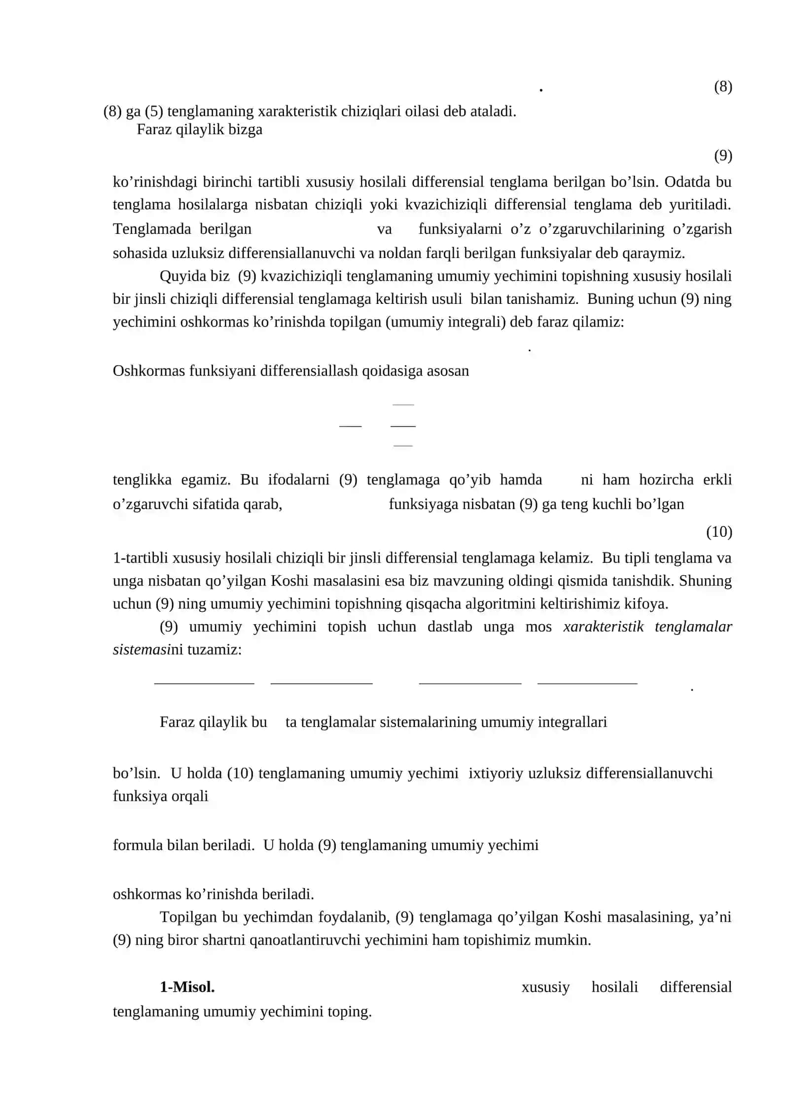 Mavjudlik va yagonalik teoremasi. Xarakteristika usuli. Koshi –Kovalevskaya  teoremasi.  Koshi maslasining geometrik  talqini 3